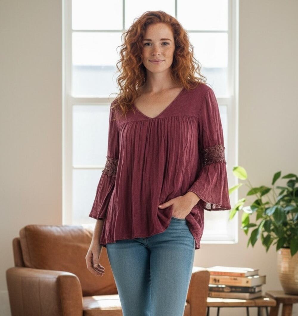 Paris Rose Blouse Whimsycore Boho Puffy Sleeves Indi Top Vintage Looking Size S
